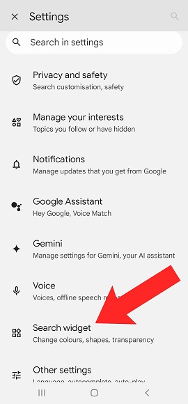 Google setting widget