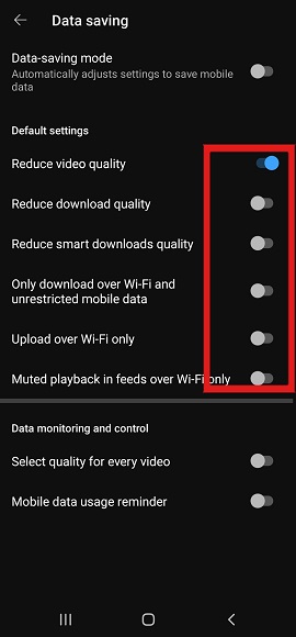 youtube data saving options