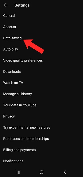 youtube data saving setting