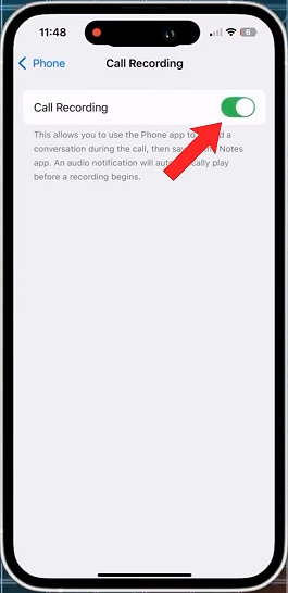 iphone call recording enable