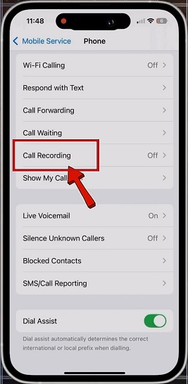 iphone call recording setting