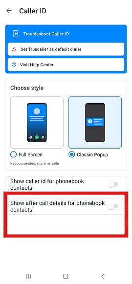 Truecaller after call pop up